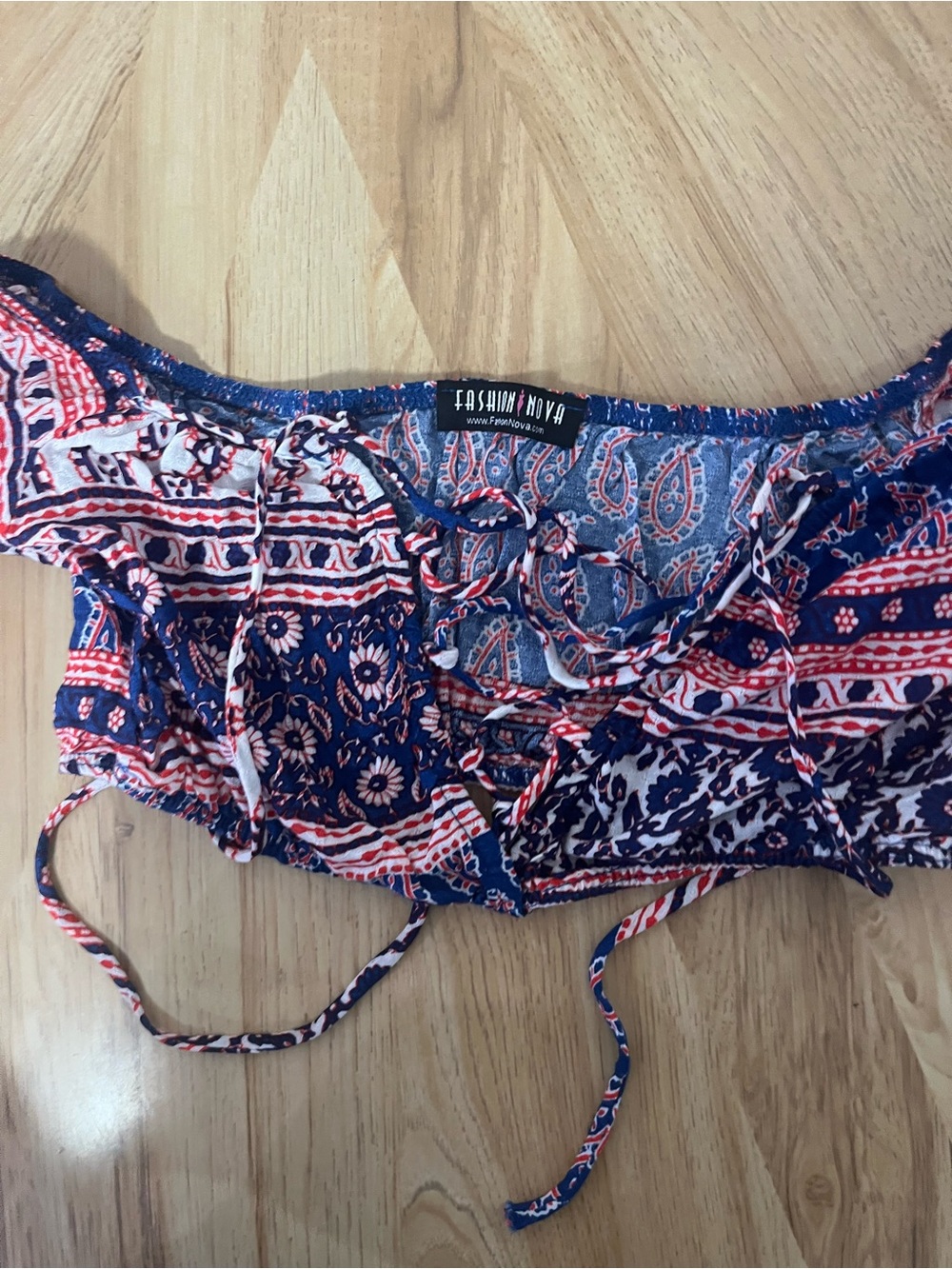 Fashion Nova Navy Blue, Red & White Patterned Crop Top